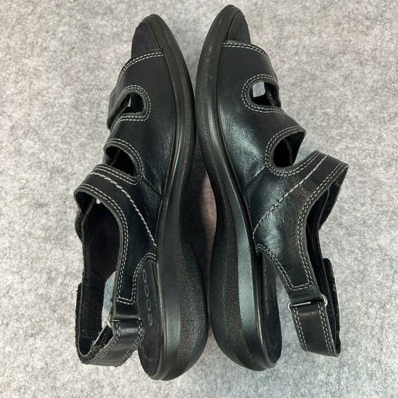 Ecco Women's Babett 3 Strap Leather Comfort Sandals Black Hook & Loop Size 8.5 - Picture 6 of 10